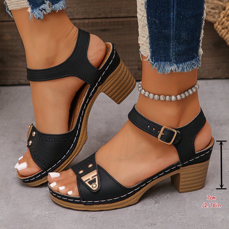 New Style Women's Thick-Heeled Mid-Heel Fashionable Versatile Commuting Summer Roman Woven Vacation Beach Casual High-Heeled Sandals New Style Women's Thick-Heeled Mid-Heel Fashionable Versatile Commuting Summer Roman Woven Vacation Beach Casual High-Heeled Sandals
