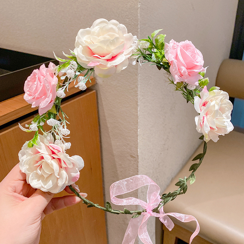 子供の頭飾りの花の子供の美しい花嫁の花輪の手の花の女の子のドレスは花の子供のアクセサリーの王女の頭の花を飾ります。|undefined