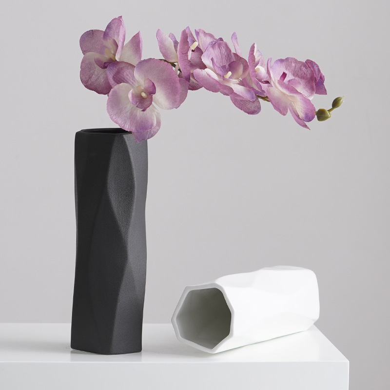 蜀門白色簡約現代陶瓷裝飾客廳插花擺件乾花花瓶仿真花鬱金香花器