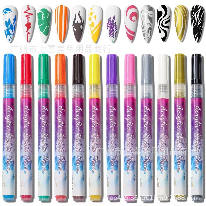 Nail art graffiti pen acrylic Mark quick dry waterproof gel polish painted Mark self-designed flower line