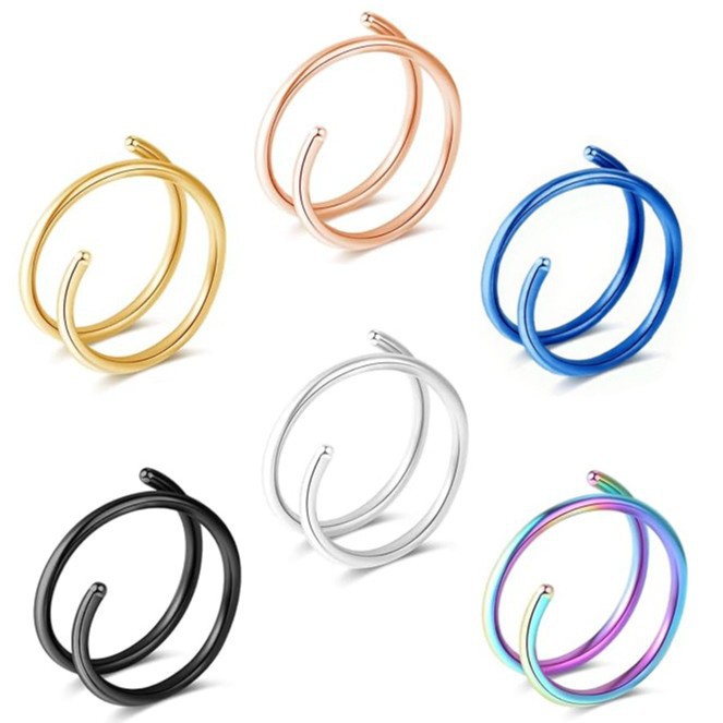 Stainless Steel Spiral Nose Ring Double Layer Piercing Stud_voghion.com