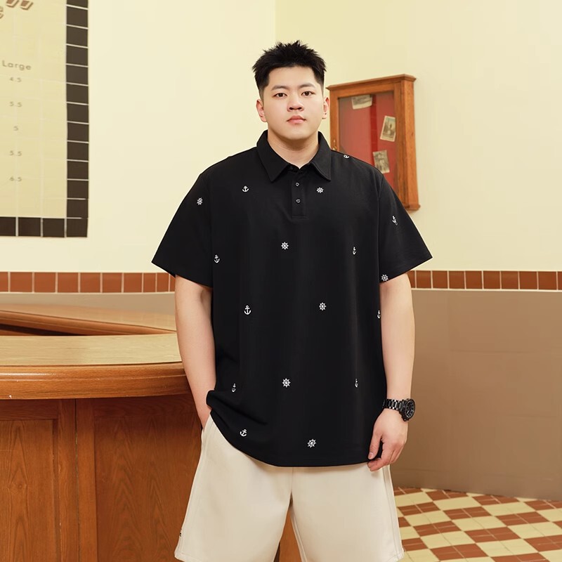 Trendy Plus-Size Men's Summer Loose Casual Oversized Casual Versatile Embroidered Short-Sleeve Polo Shirt for Men