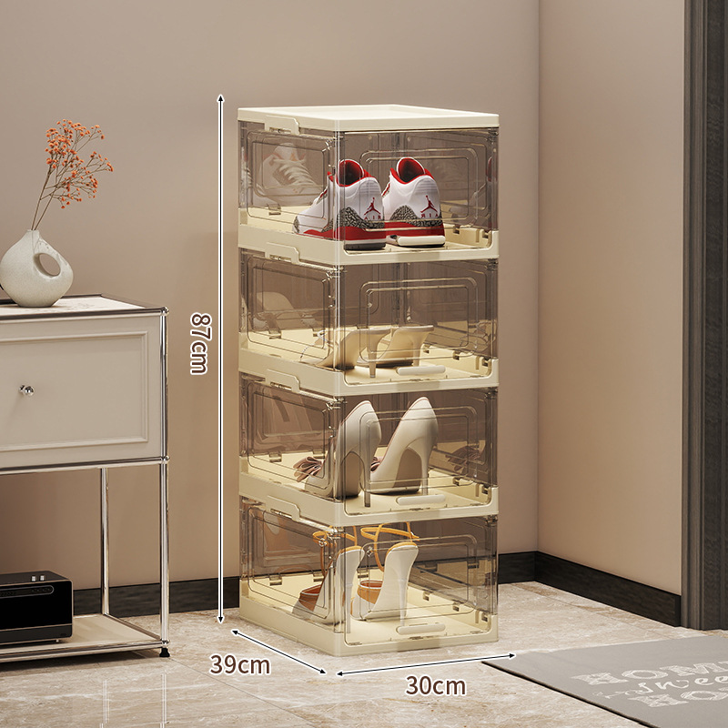 Caja de zapatos plegable de acrílico transparente transfronteriza, caja de almacenamiento de acabado a mano para el hogar, vitrina a prueba de polvo de almacenamiento de calzado deportivo