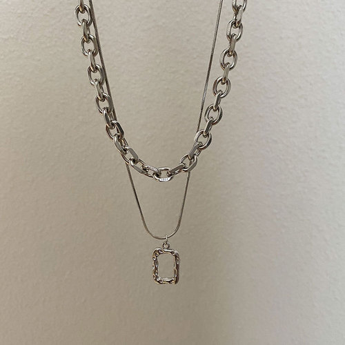 Ins Cool Style Titanium Steel Double Layer Necklace for Women,  New Trend Hip-Hop Light Luxury Minority Sweater Chain Accessory
