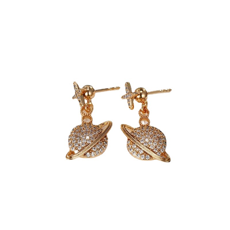 Xuping joyas de moda europea y americana nuevos pendientes personalidad simple planeta Saturno micro joyas de orejas de piedra al por mayor