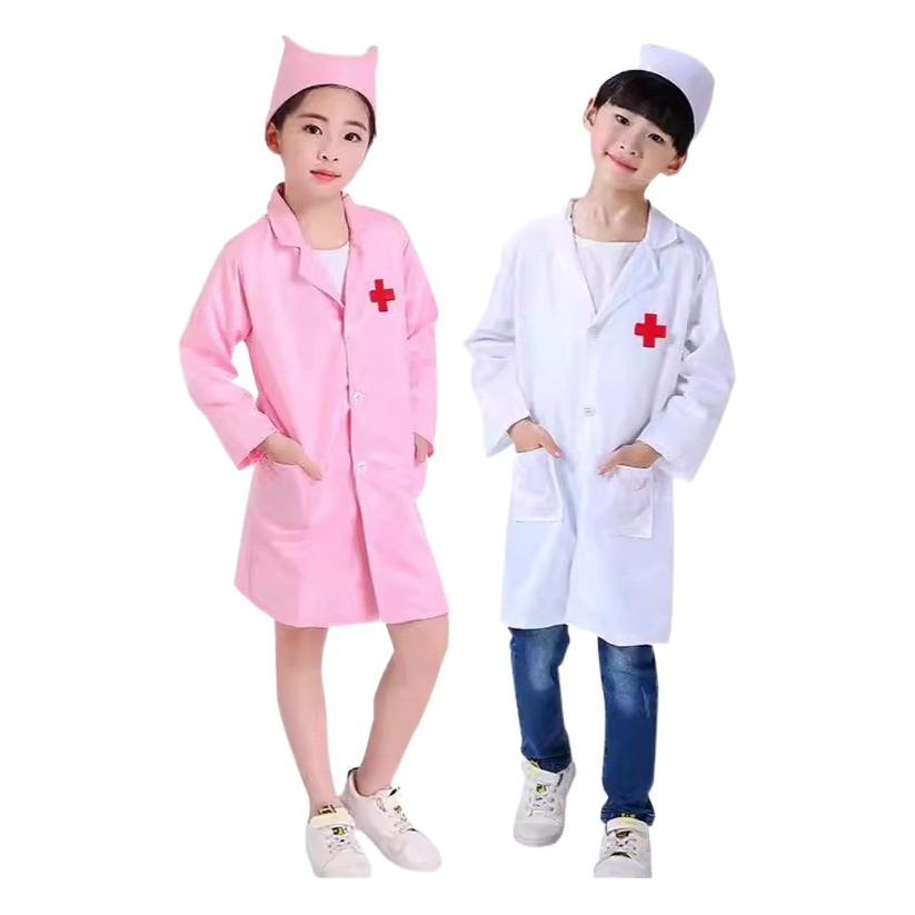 Disfraz de médico para niños, uniforme de enfermera, monos, traje de casa de juegos para niñas, abrigo blanco para niños pequeños, estilo de ropa