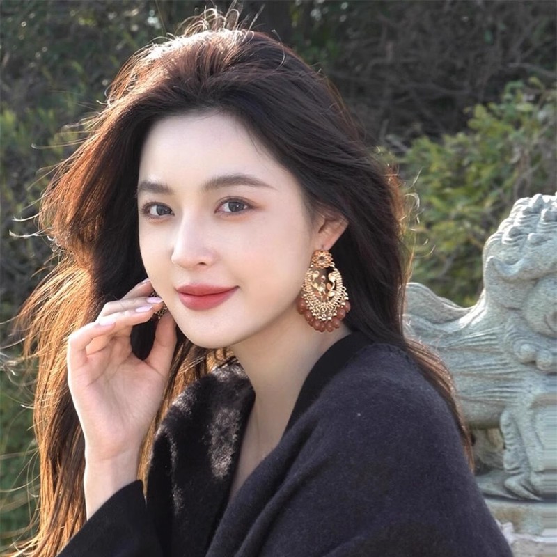 异域风情民族风花朵耳环女复古波西米亚夸张镂空彩色流苏耳钉耳饰|undefined