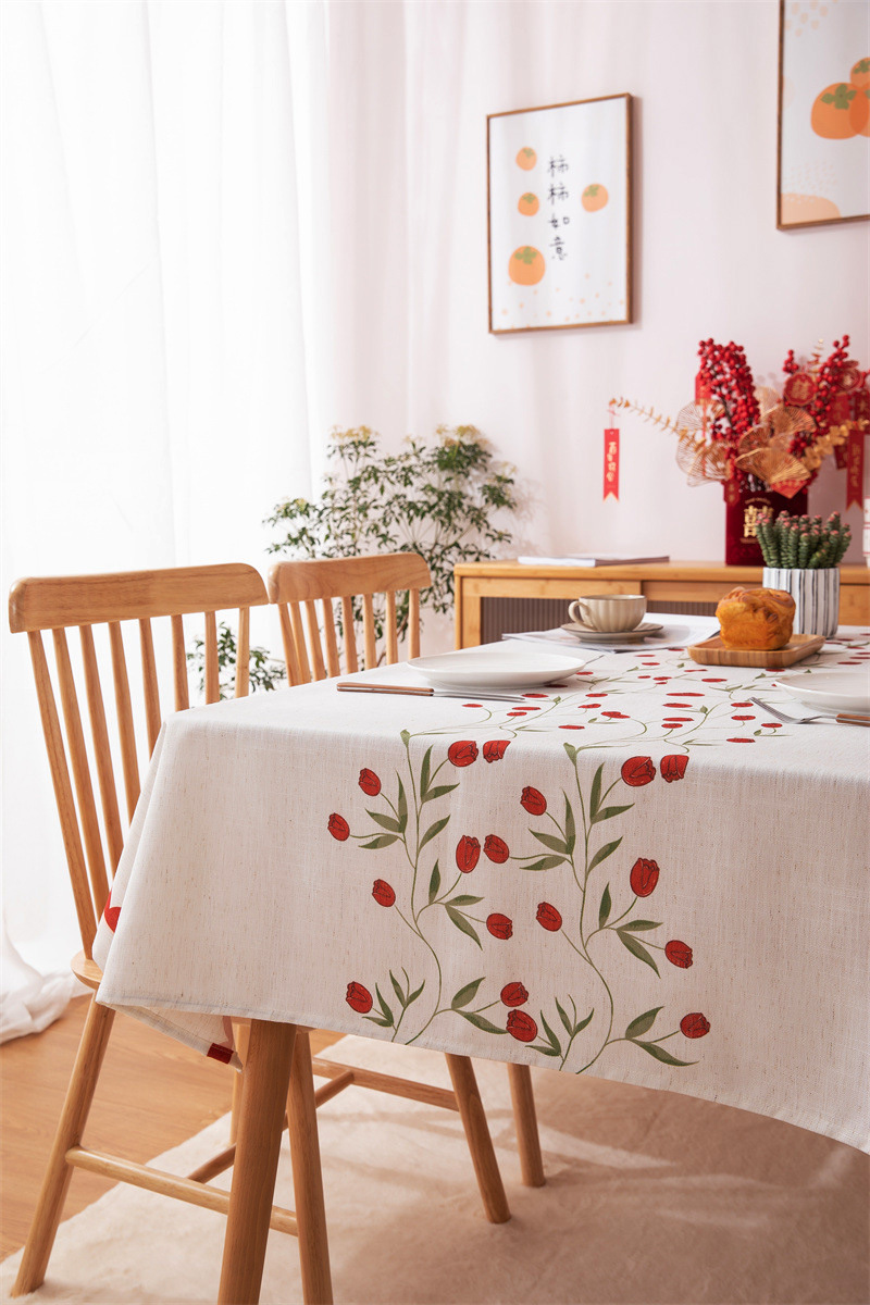 Tovaglia rettangolare per tavolino da caffè, tavolo da pranzo, decorazione per sala da matrimonio con stampa digitale rossa di tulipani e fragole._voghion.com
