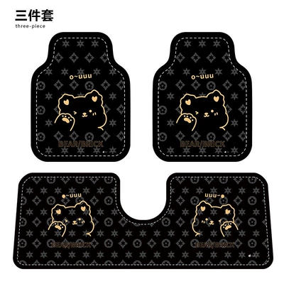 Universal car floor mats for the driver's side, non-slip foot mats, easy-to-clean car mats, special anti-dirt floor mats for the interior of the car (Car Carpet) - black-and-gold-striped-bear-three-piece-set-front-x2-rear-long-x1