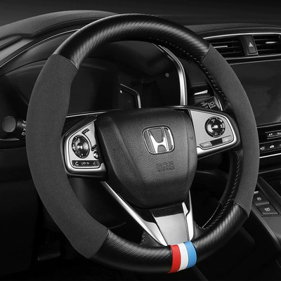 Universal Anti-Slip Carbon Fiber Steering – Steering wheel cover - suede-color-strips-38cm