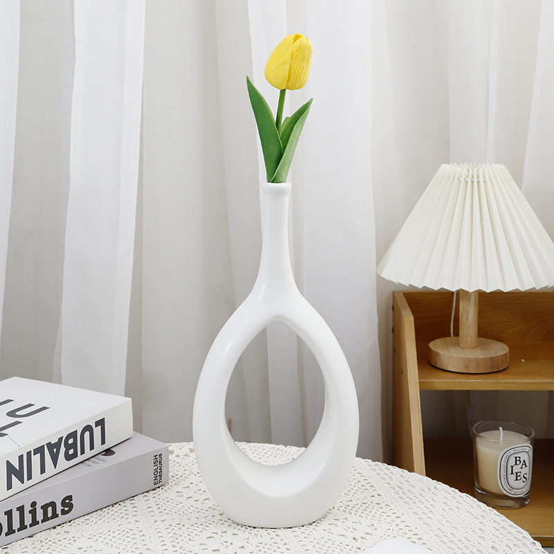 Nórdico moderno creativo florero de cerámica blanca INS estilo hogar sala de estar mesa pequeña boca seca flor titular decoración transfronteriza