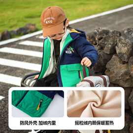 儿童春秋款加绒连帽外套男童女童韩版宝宝中小童洋气摇粒绒秋冬装