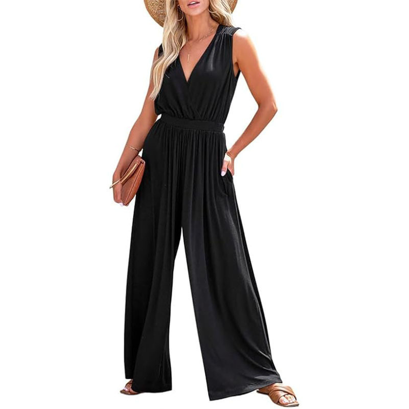 Amazon European and American cross-border sleeveless jumpsuit V-neck elegant women's formal casual 2024 jumpsuit