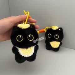 インスタイル黒小さな黒猫ぬいぐるみペンダントかわいい唾液タオルバッグペンダントキーホルダー人形