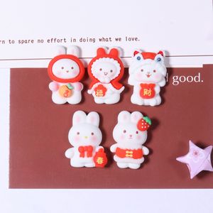 5pcs cartoon rabbit pendant diy New Year festival blessing of rabbit hair rope accessories diy cream glue following hairpin pendant decorative laminated