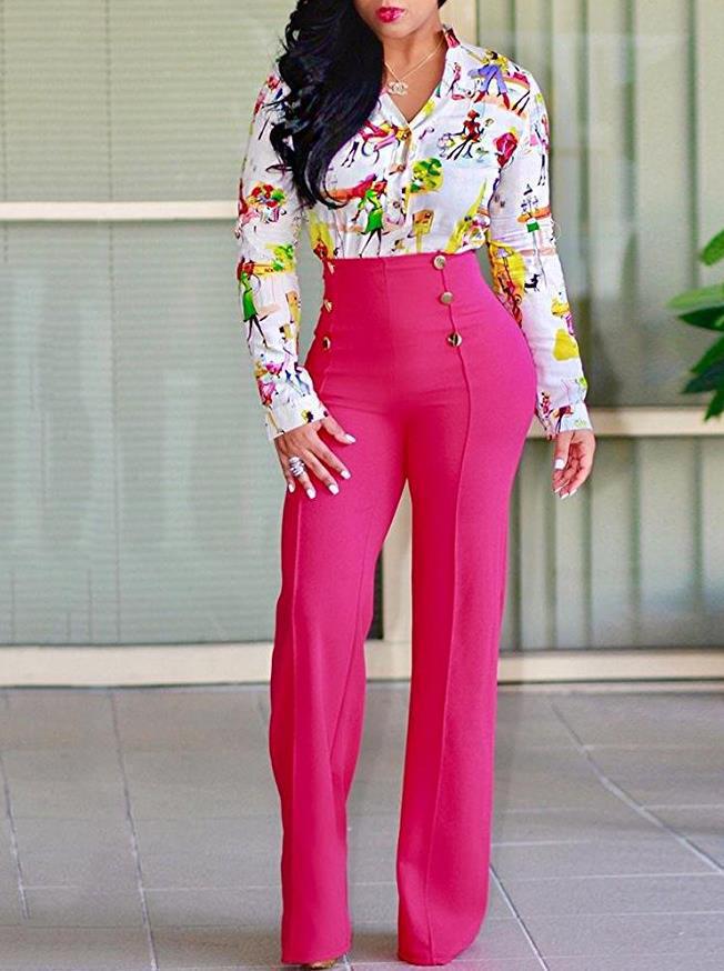 Slim Fit Double Breasted Flared Trousers For Women Elegant Unique Slightly Elastic Bottoms_voghion.com