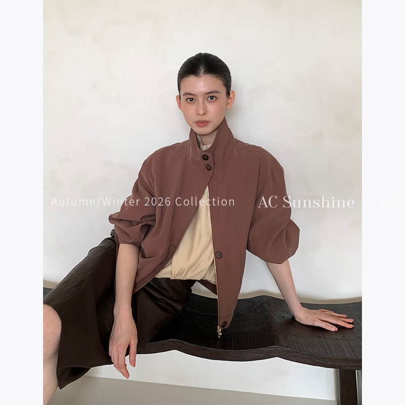 [Special Offer, No Returns or Exchanges] Lyocell Blend Loose Simple Commuter Short Stand-Collar Jacket for Women 19978