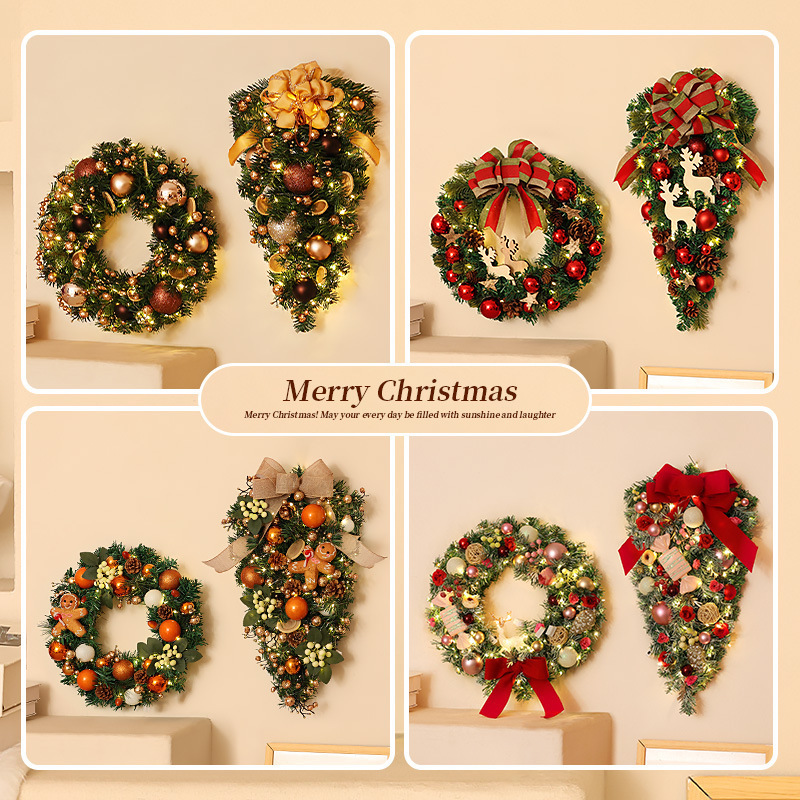 クリスマスデコレーション クリスマスリース 逆さ籐 松葉 松ぼっくり リボン 花輪 クリスマスペンダント 小さなペンダント|undefined