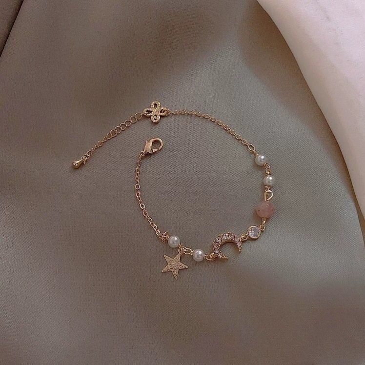 Bracciale stella e luna in zircone da donna con perla_voghion.com