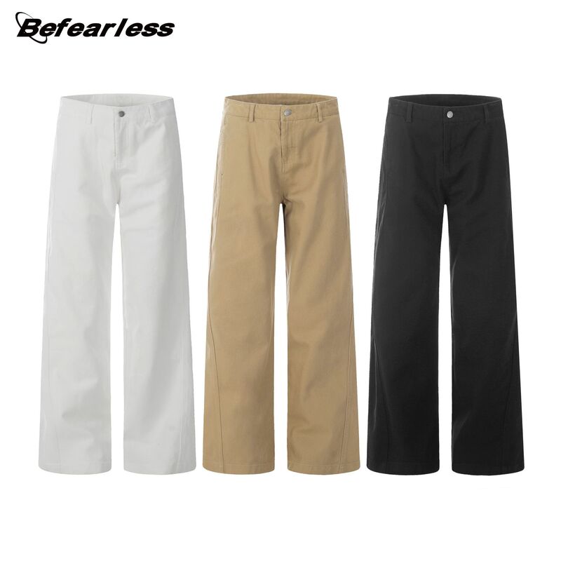 American Retro Straight-Leg Simple Cargo Pants Unisex Trendy Slim Casual Pants White Men's Summer Long Pants Wholesale American Retro Straight-Leg Simple Cargo Pants Unisex Trendy Slim Casual Pants White Men's Summer Long Pants Wholesale