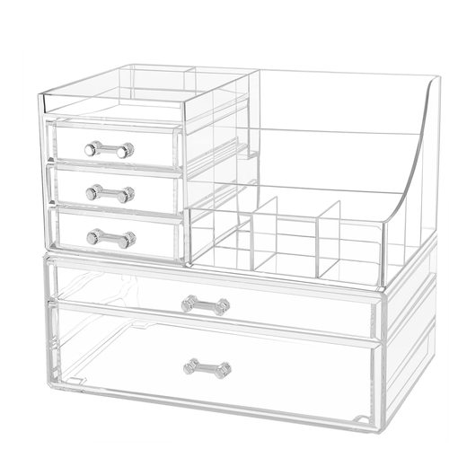 轻奢透明收纳盒抽屉式大容量化妆品面膜梳妆台桌面杂物收纳置物架