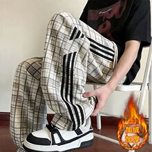 灯芯绒格子裤男士秋季2026新款直筒裤子宽松阔腿百搭休闲长裤男士