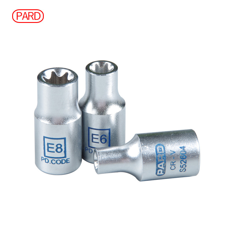 PARD星型套筒E型短套筒1/4方榫扳手套筒花型套筒头小飞外六角梅花