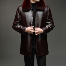 中老年冬装绵羊皮衣男中长款狐狸领皮毛一体内胆绵羊皮外套爸爸装