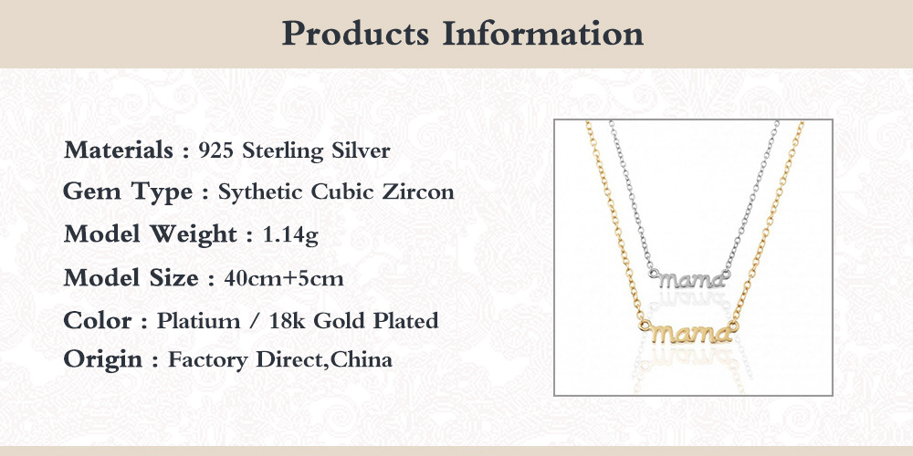 10g Weight Necklace Classification cable chain Chain Type 1 Piece Mama Letter Sterling Silver Plating Necklace