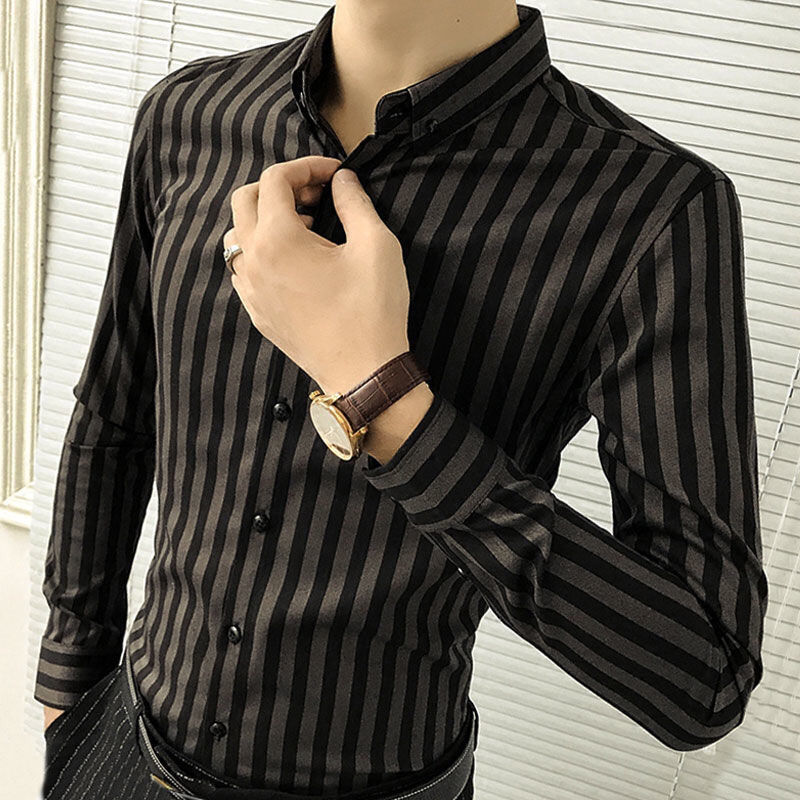 Camisas de manga larga para hombres Ropa de moda coreana para hombres guapos Tops de otoño para hombres de marca de moda Camisa larga a rayas casual