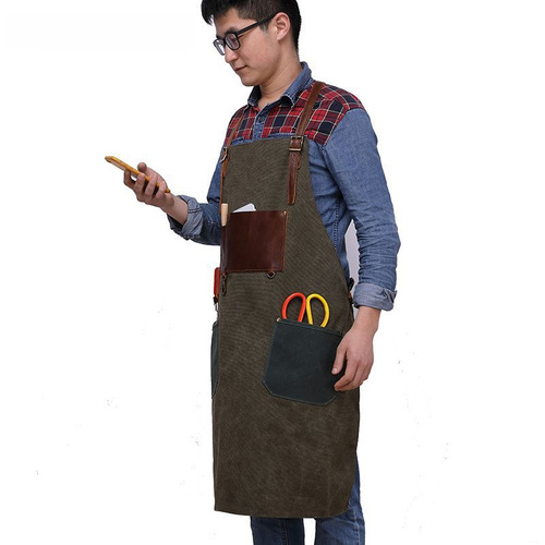 2024 New Craftsmanship Apron Design Studio Canvas Apron European and American Retro Canvas Coffee Shop Studio Apron Bag
