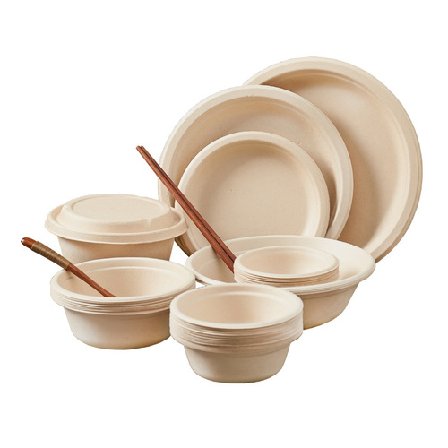 Disposable pulp bowls, tableware set paper bowls, commercial household bowls, biodegradable whole box disposable round dining bowls