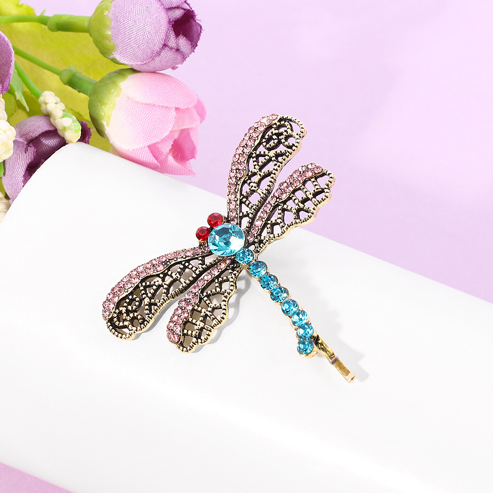 Fashion Dragonfly Alloy Plating Hollow Out Inlay Crystal Hair Clip 1 Piece4