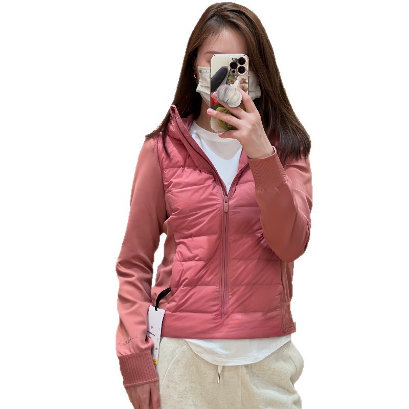 lulu薄款压胶羽绒服连帽紧身显瘦运动短外套防水羽绒外套秋冬公版|undefined