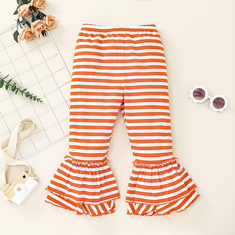 New Halloween Ghost Head T-shirt Trousers Two-piece Suit European And American Pumpkin Picture Striped Bell-bottom Pants Suit display picture 8