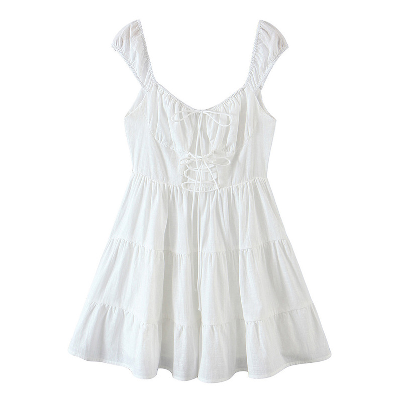 Spot European and American Style Women's New White Rope Slim Dress 8064