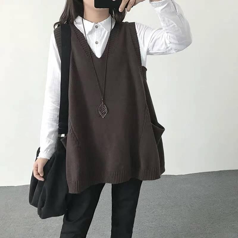 Loose slim size fat mm200 kg sweater vest women's knitted vest in spring and autumn Korean version of V-neck waistcoat