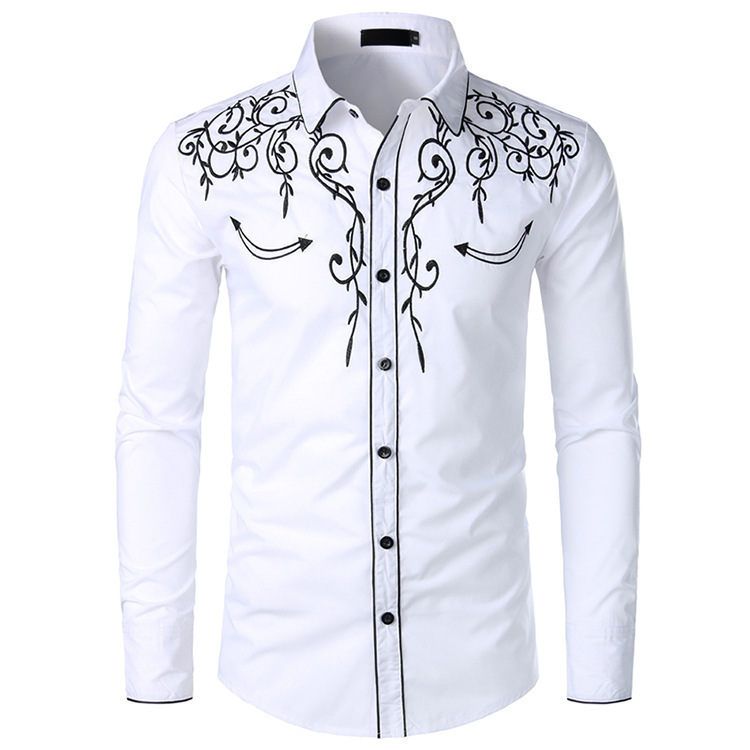 2025 Cross-Border Supply Fashion Embroidered Shirts American Western Style Shirts Western Cowboy Embroidered Shirts