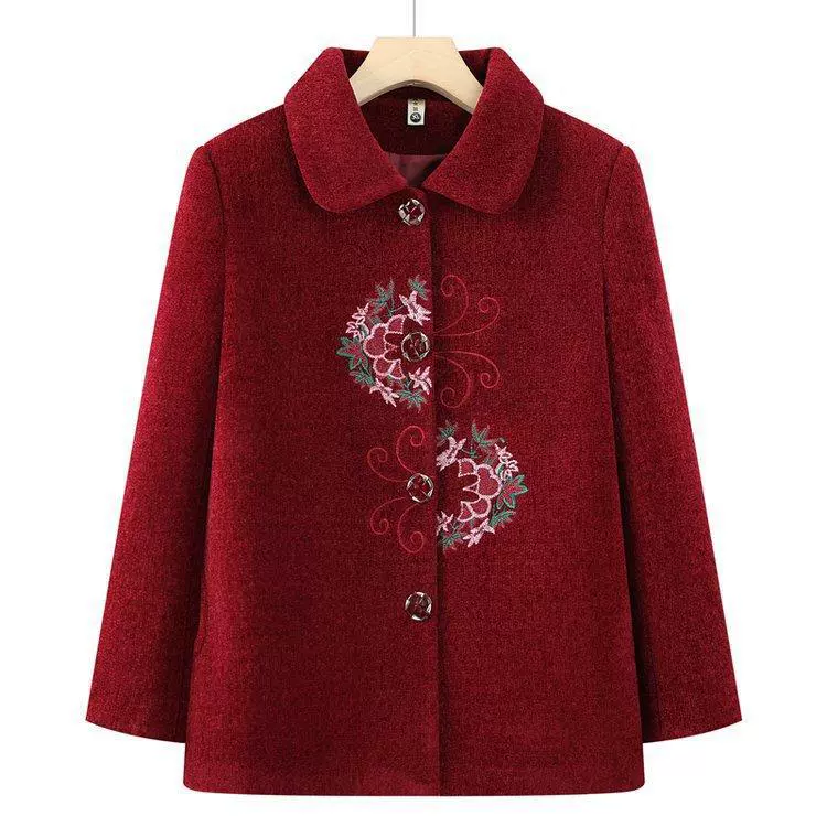 Jacket, warm woolen coat, with embroidery, for middle age