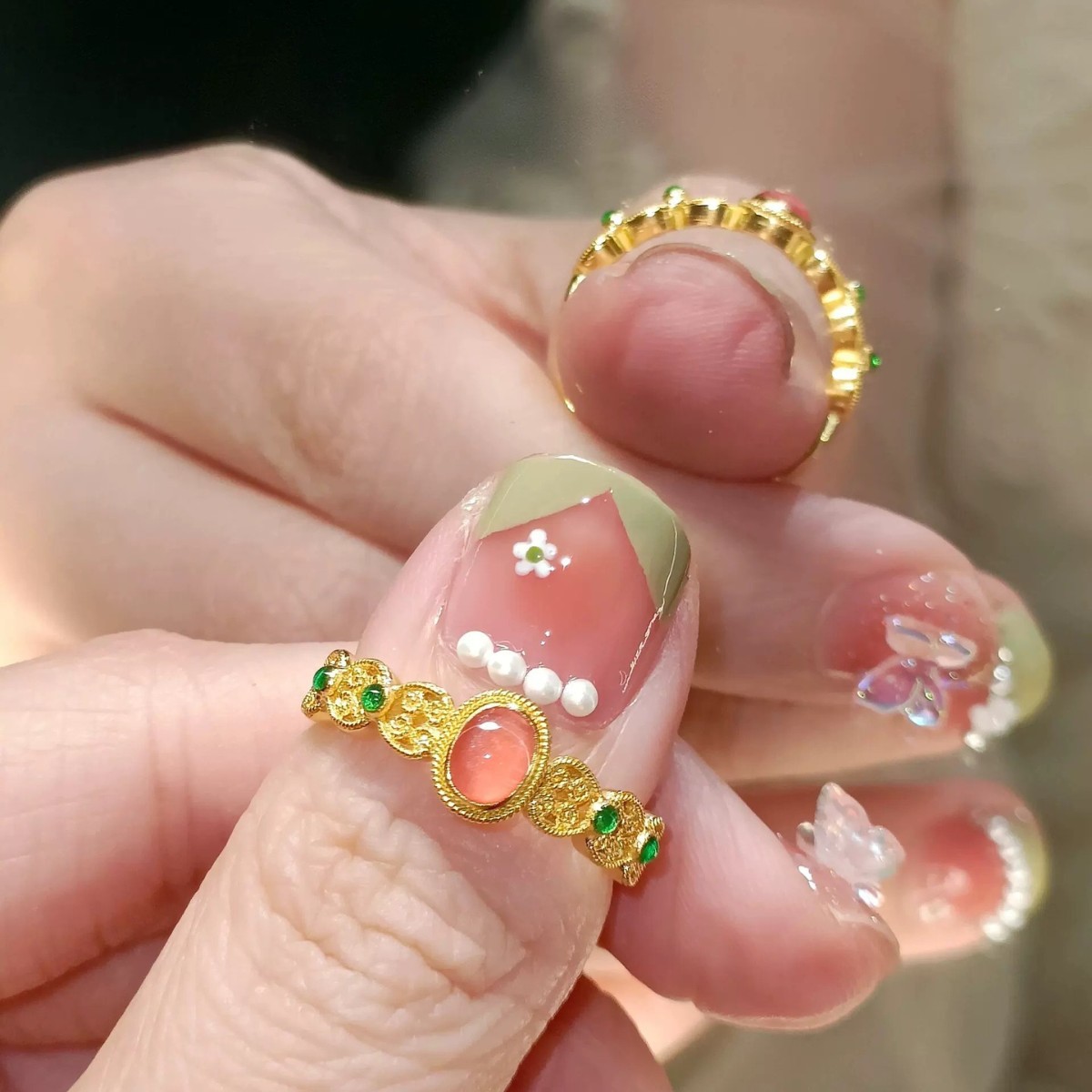 Bague de luxe en soie pour palais du Vietnam, fleur de vent, sable doré, phénix, hibiscus, petit palais, pinson, anneau léger, bijoux de bouche_voghion.com