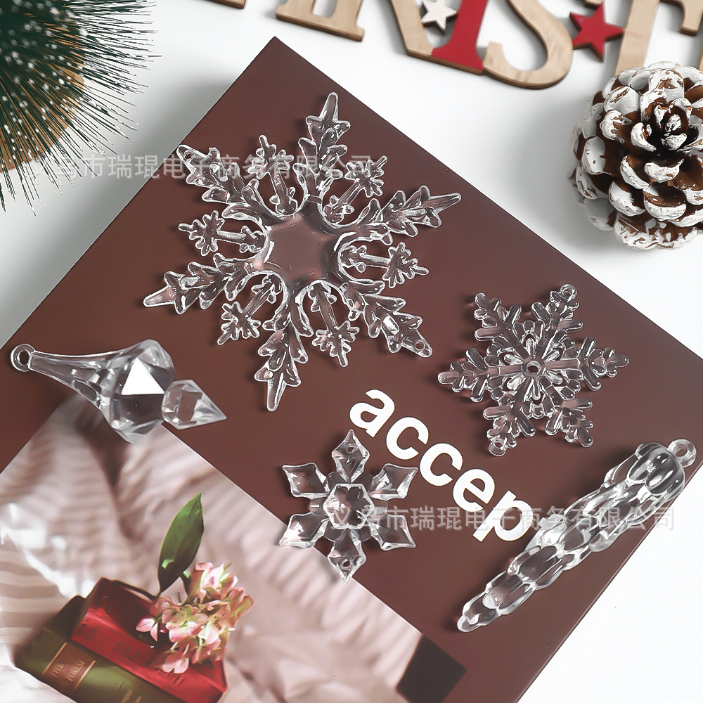 Christmas Decorations Transparent Ice Crystal Christmas Tree Pendants Snowflake Angel Ice Ornaments DIY Hanging Decorations Cross-Border