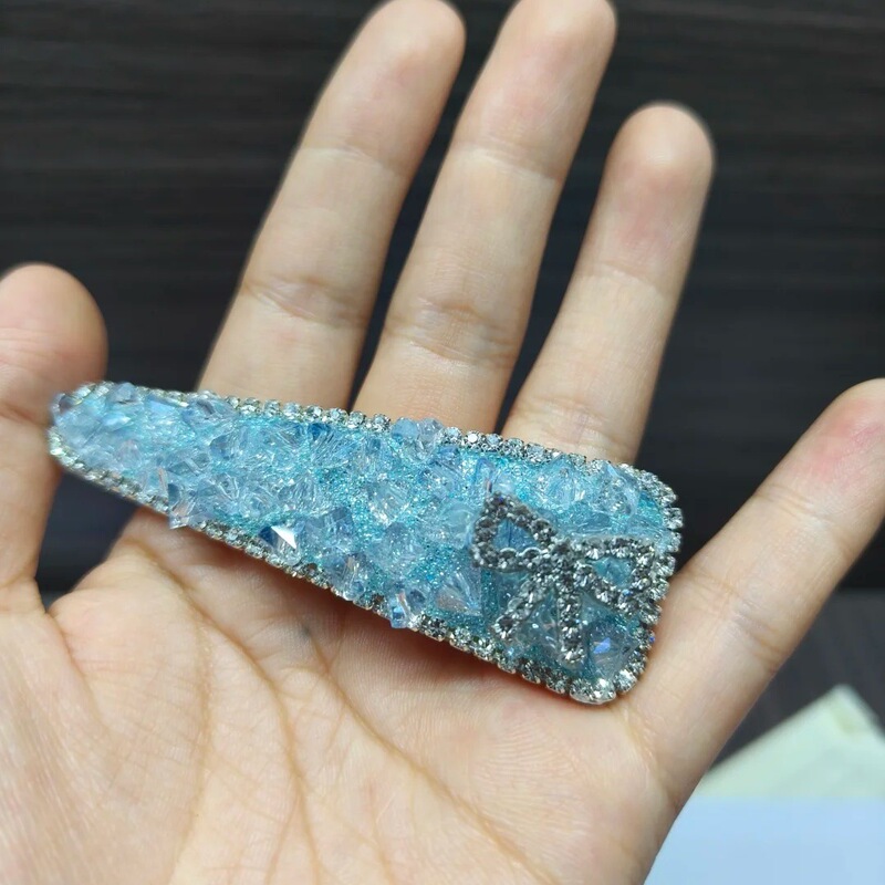 蓝色满钻水晶发饰女侧边夹bb夹闪耀发夹轻奢发卡蝴蝶结刘海夹发饰|undefined