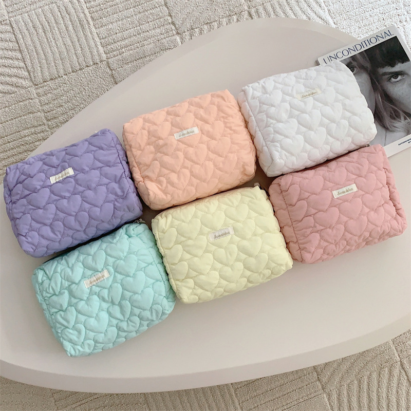 37293 New Cosmetic Bag Large Capacity Quilted Cotton Love Storage Bag Cute Portable Toiletry Bag Shopping Hand Bag