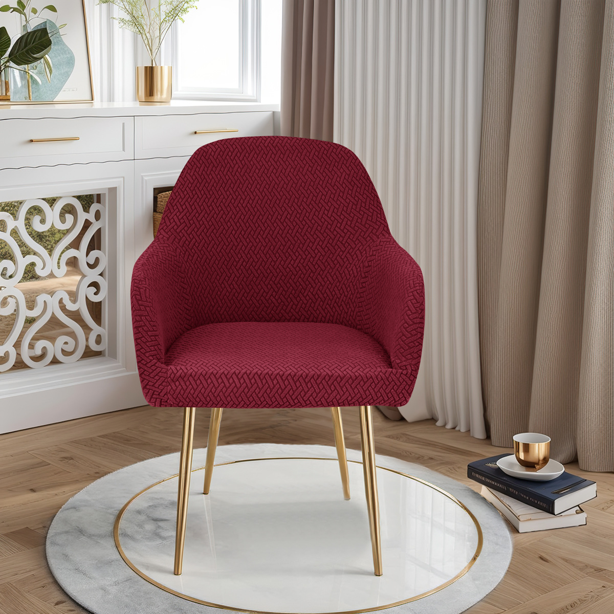 Nueva funda curva para silla con rayas transfronterizas, reposabrazos altos, funda elástica para silla de forma especial, funda para silla de comedor de hotel, emitida por TEMU