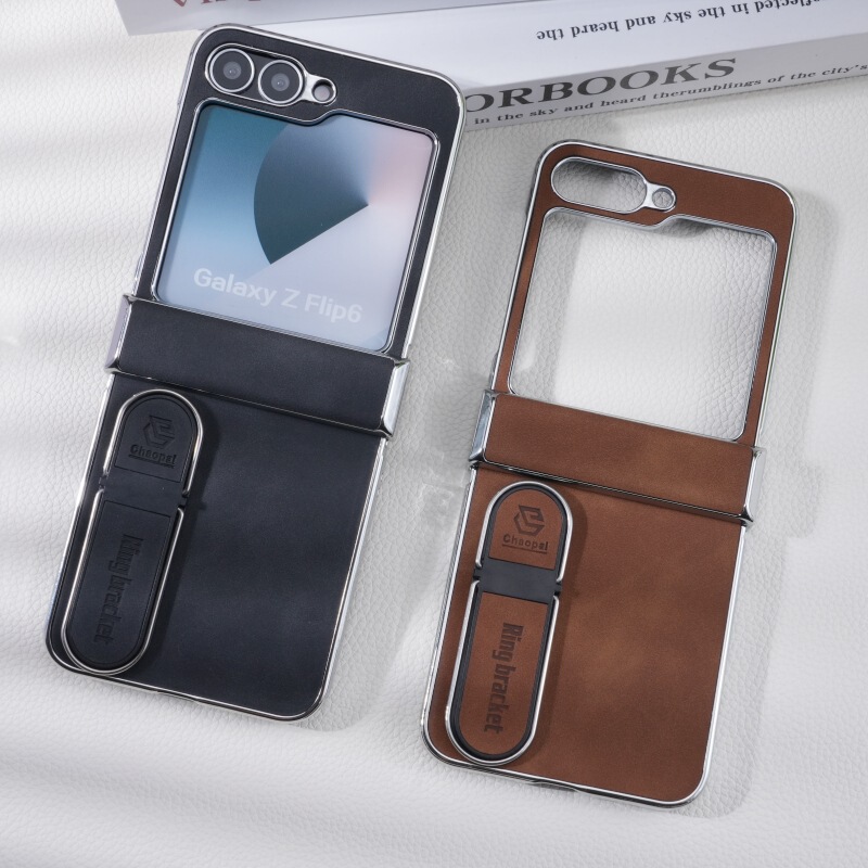Samsung Z Flip6 指先ホルダー折りたたみケース電気メッキ携帯電話ケースレザー Fold6 落下防止保護カバーに適しています。|undefined