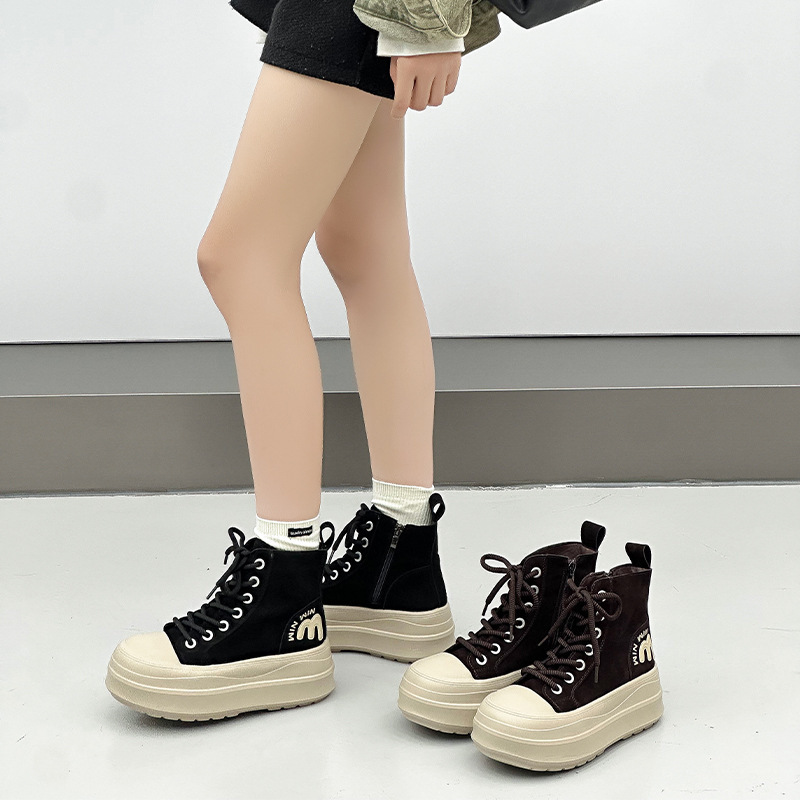 Thick-Soled High-Top Shoes 2025 New Autumn and Winter Retro Versatile Niche Sneakers One Shoe Two Wear Shoes Sports Shoes Casual Shoes