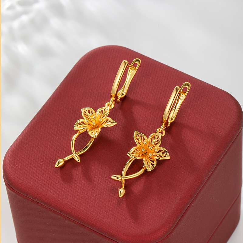 Pendientes de Borla Florales de Alta Gama con Baño de Oro de 24k de Aleación de Moda Xuping, Pendientes de Lujo Ligero para Mujer