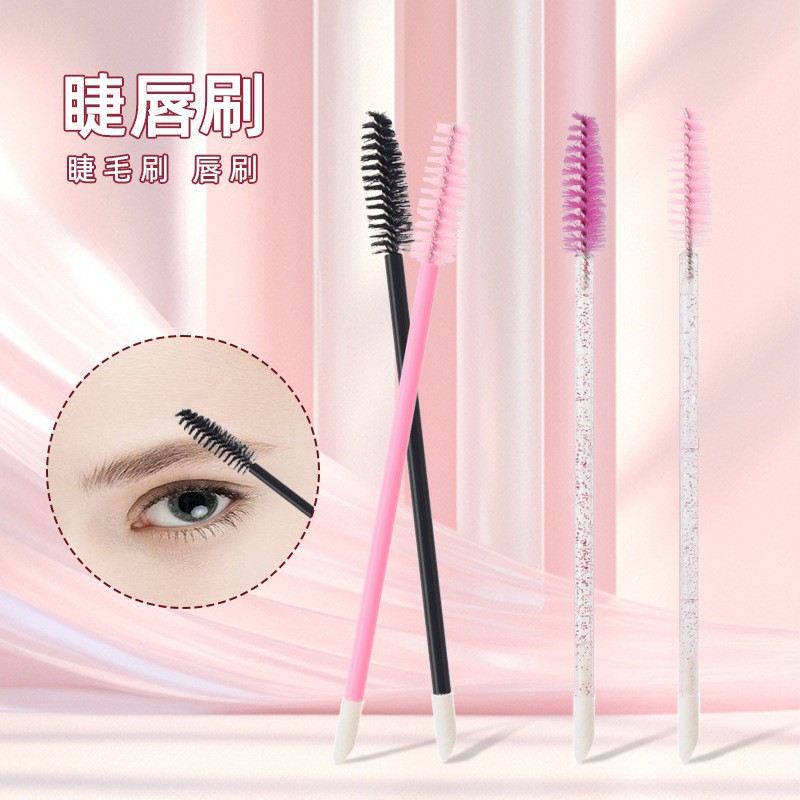 Disposable Crystal Double-Ended Eyelash Brush, Lip Brush, Eyebrow Comb, Makeup Brush, Portable 50-Piece Set, Dual-Use Lip and Eyebrow Makeup Tools