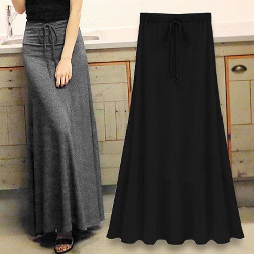 Women's Spring and Autumn High-Waisted Medium-Length Elegant Grey Draping A-Line Large Swing Skirt