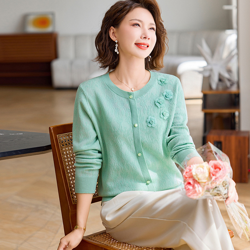 2025新款妈妈秋季针织衫中老年女装时尚洋气减龄宽松大码长袖上衣|undefined